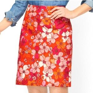 TALBOTS Women's 16 Orange Pink Red Floral‎ Tossed Flowers Canvas A Line Skirt